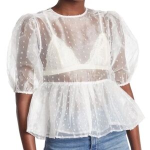 Topshop Tops Topshop Dobby Dot Organza Puff Sleeve Sheer